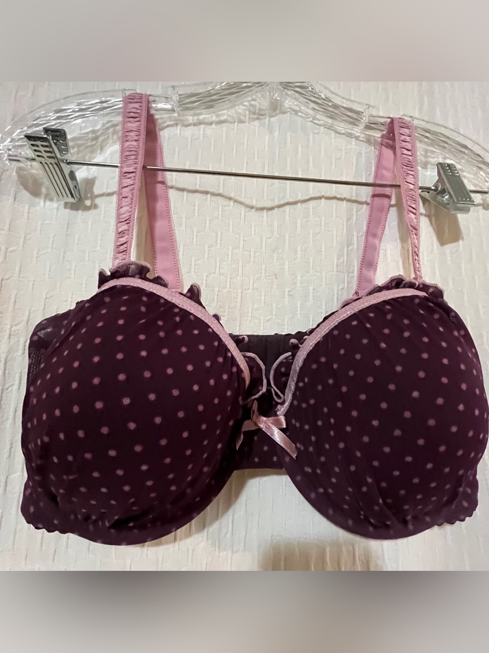NEW STRAPLESS/STRAPS Padded Bra Purple w Pink Dots - Ruffles - Sheer - Underwire